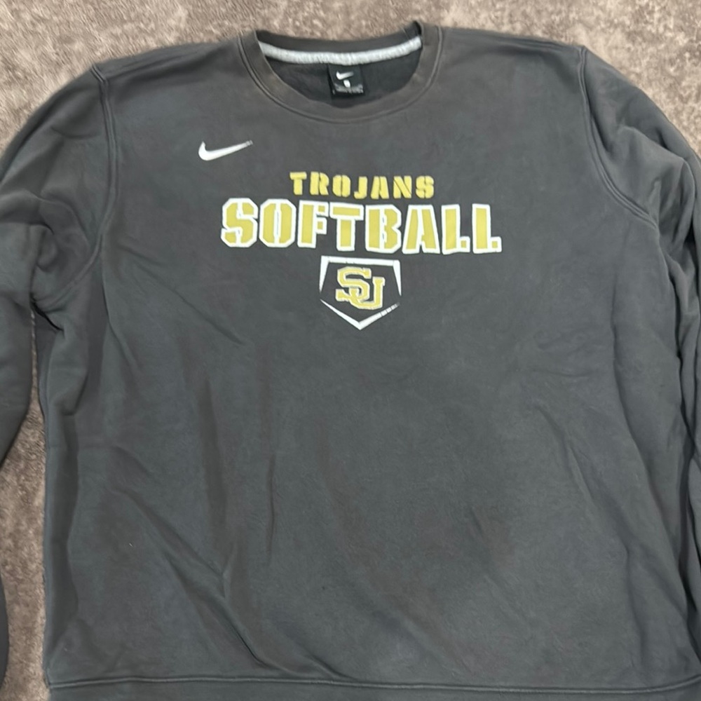 Nike Gray Crewneck Sweater with Trojans Softball Design